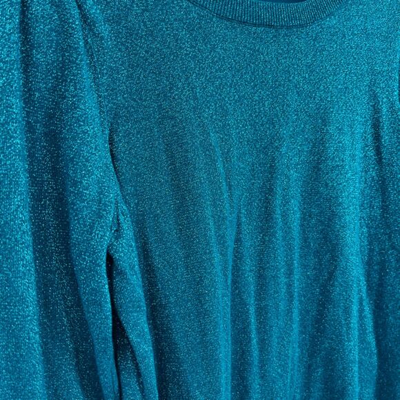 Adyson Parker Crewneck Metallic Knit Pullover in Peacock Teal, Sz 2X, Sparkle - Picture 9 of 11